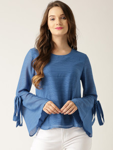 Marie Claire Casual Full Sleeve Striped Women Blue Top
