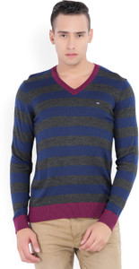 Arrow Sport Striped V-neck Casual Men's Blue, Grey Sweater