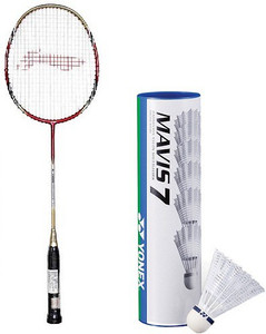 Li-Ning Combo Of Two- 'One 'G-Force Pro 2200i' Badminton racket and One Box 'Mavis 7' shuttle Cock (Pack Of 6) G4 Strung