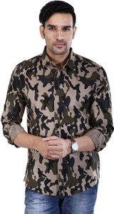 BASE 41 Men's Military Camouflage Casual Green Shirt
