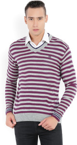 Arrow Sport Striped V-neck Casual Men's Grey, Purple Sweater