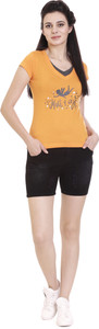 Goldstroms Printed Women V-neck Orange T-Shirt