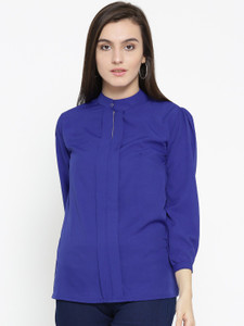 U&F Casual 3/4th Sleeve Solid Women Blue Top