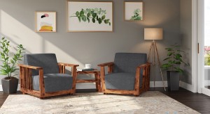 urban ladder serra wooden fabric 1 seater  sofa(finish color - teak)
