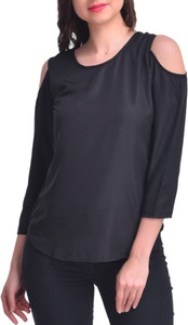 Stop Look Casual 3/4th Sleeve Solid Women's Black Top