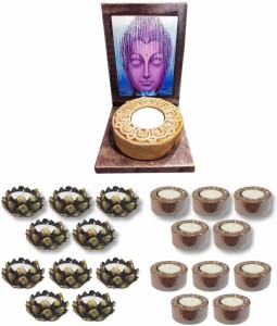 giftsmate pious lord buddha votive candle tea light holder wood 21 - cup candle holder(multicolor, pack of 21)