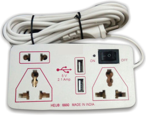 S.Blaze Heavy Duty 5 in 1 USB Port Mini Power Strip Extension cord with ON / OFF switch and indicator 3-4m lengthy wire, 2 USB Port + 1 Two Pin Socket + 2 A Three Pin Socket