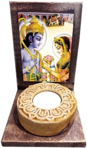 giftsmate lord ram sita vivah votive candle tea light holder wood 1 - cup candle holder(multicolor, pack of 1)