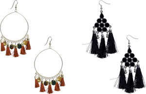 NAWAB Boho Gypsy Tassel Earring combo of 2 pair for girls and women Alloy Dangle Earring, Tassel Earring