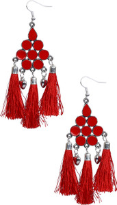 NAWAB Boho Gypsy Meena Tassel Earring for girls and women - RED Alloy Dangle Earring