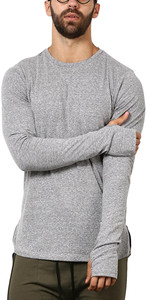 PAUSE Solid Men's Round Neck Silver T-Shirt