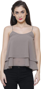 THE RUNNER Party Shoulder Strap Solid Women Grey Top