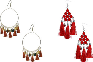 NAWAB Nawab Boho Gypsy Tassel and eanmel Earring for girls and women (pack of 2 pair)- brown and red Alloy Tassel Earring, Dangle Earring