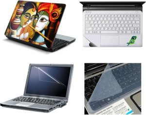 Namo Art 4in1 Combo of Radha Krishna Flute Laptop Skin with Palmrest Skin, Laptop Screen Guard and Key Guard for All Laptop - Notebook Combo Set(Multicolor)