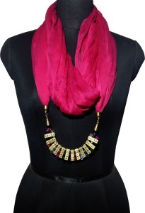 Shubh Upahaar Solid Party wear fine chiffon fabric Pink Color Scarf With hand made multi color jewelry Girls Scarf
