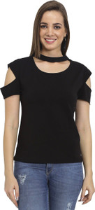 Chimpaaanzee Casual Half Sleeve Solid Women Black Top
