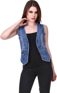 BuyNewTrend Sleeveless Embroidered Women's Denim Jacket