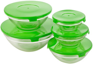 SMART SKILL - HOME UTILITY - GLASSWARE - MIX MULTICOLOR MULTIPURPOSE GLASS CONTAINERS / BOWL WITH LID PACK OF 5 BOWLS Glass Bowl Set