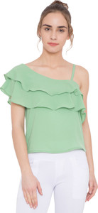 ARV Fashion Party Short Sleeve Solid Women Green Top