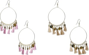 NAWAB Boho Gypsy Tassel and eanmel Earring for girls and women (pack of 2 pair)- PINK AND BEIGE Alloy Tassel Earring, Dangle Earring