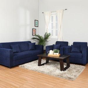 Westido Coral Fabric 3 + 1 + 1 Blue Sofa Set