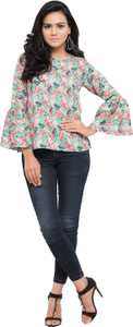 Serein Casual Bell Sleeve Printed Women Multicolor Top