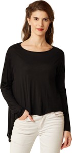 Miss Chase Casual Full Sleeve Solid Women's Black Top