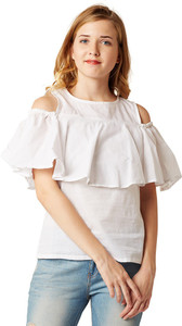 Miss Chase Casual Half Sleeve Solid Women's White Top