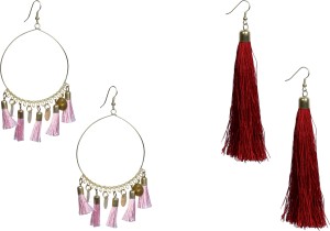 NAWAB Boho Gypsy Tassel and eanmel Earring for girls and women (pack of 2 pair)- PINK AND MAROON Alloy Tassel Earring, Dangle Earring