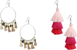 NAWAB Boho Gypsy Tassel and eanmel Earring for girls and women (pack of 2 pair)- BEIGE AND PINK Alloy Tassel Earring, Dangle Earring