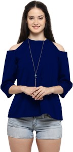 Serein Party 3/4th Sleeve Solid Women's Blue Top
