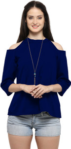 Serein Party 3/4th Sleeve Solid Women's Blue Top