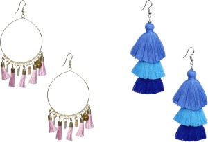 NAWAB Boho Gypsy Tassel and eanmel Earring for girls and women (pack of 2 pair)- PINK AND BLUE Alloy Tassel Earring, Dangle Earring