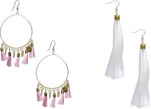 NAWAB Boho Gypsy Tassel and eanmel Earring for girls and women (pack of 2 pair)- PINK AN WHITE Alloy Tassel Earring, Dangle Earring