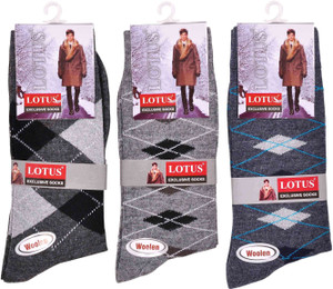 Lotus Men Geometric Print, Solid Crew Length Socks