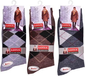 Lotus Men Geometric Print, Solid Knee Length Socks