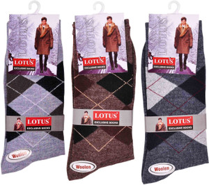 Lotus Men Geometric Print, Solid Knee Length Socks