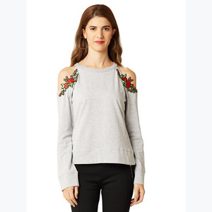 Miss Chase Casual Cold Shoulder Solid Women's Grey Top