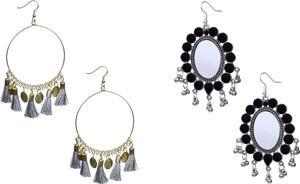 NAWAB Boho Gypsy Tassel and eanmel Earring for girls and women (pack of 2 pair)- GREY AND BLACK Alloy Tassel Earring, Dangle Earring