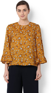 Van Heusen Casual 3/4th Sleeve Printed Women's Yellow Top