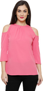 Arovi Casual 3/4th Sleeve Solid Women's Pink Top