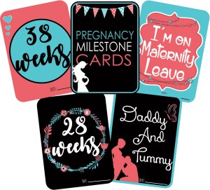 syga set of 27 pregnancy milestone cards - pregnancy reveal - pregnancy cards - pregnancy gift - pregnancy journal - new mom gift - newborn photo props greeting card(multicolor, pack of 27)