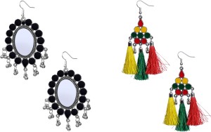NAWAB Boho Gypsy Tassel and eanmel Earring for girls and women (pack of 2 pair)- BLACK AND MULTICOLOR Alloy Tassel Earring, Dangle Earring
