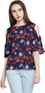 Marie Claire Casual Half Sleeve Printed Women Blue Top