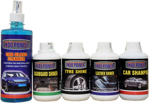 INDOPOWER CAR LEATHER , TYRE , DASHBOARD POLISH ,CAR WASH SHAMPOO ,CAR GLASS CLEANER COMBO OFFER PACK Car Washing Liquid