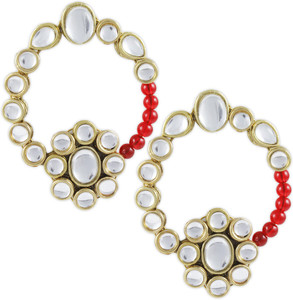 Karatcart Karatcart Red Bridal Kundan Hanging Earrings Alloy Hoop Earring