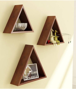 Ruby Perl Wooden Wall hanging Triangle Shape shelf Set Wooden Wall