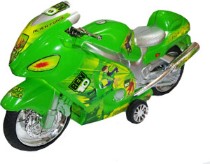 Shanaya Ben 10 Friction 26 cms Hayabusa Die Cast Bike with lights and sound toy green Ben 10 Friction 26 cms Hayabusa Die Cast Bike with lights and sound toy green