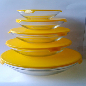 SMART SKILL - HOME UTILITY - GLASSWARE - YELLOW MULTIPURPOSE GLASS CONTAINERS / BOWL WITH LID PACK OF 5 BOWLS Glass Bowl Set