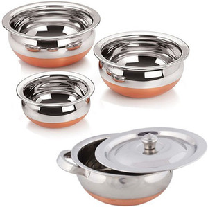 Jalpan Cookware Combo - PREMIUM HANDI with SS LID 750ml. - with - Serving HANDI 3 Pcs - 500ml, 750ml, 1250ml.